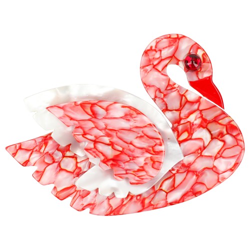 Red Marquetry Swan Bird Brooch