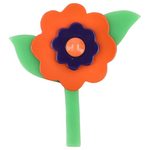 Orange, Purple, orange  and Grass Green Buttercup Flower Brooch