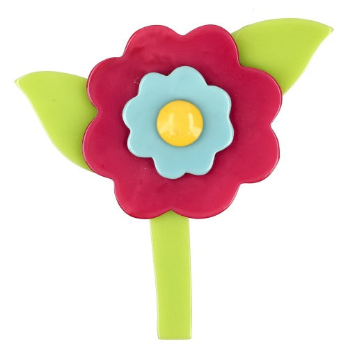 Fuchsia Pink, Aquamarine Blue, Yellow and Pistachio Green Buttercup Flower Brooch 