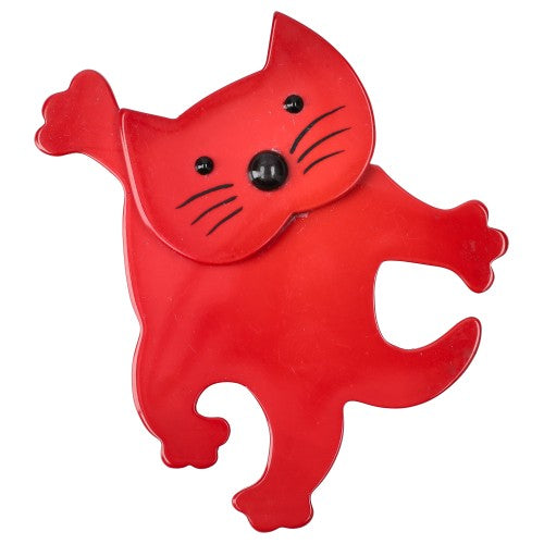 Red Dancing Cat Brooch 