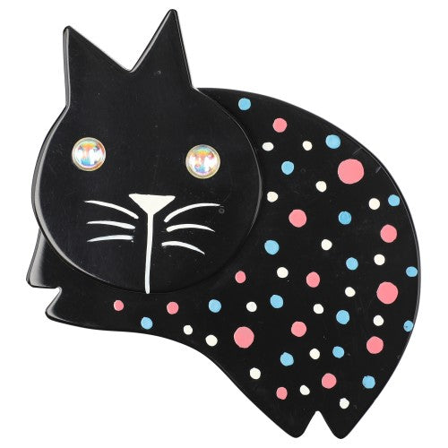 Black with Pink, Azur Blue, white Polka Dots Brooch