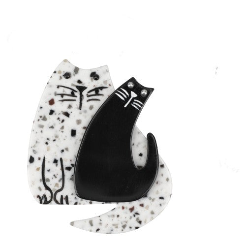 Dotted White and BlackCat Couple Brooch 