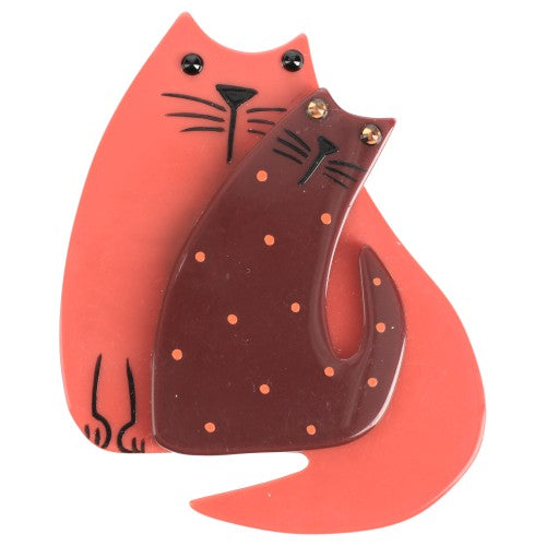 Rosewood and Chocolat with Polka Dots Cat Couple Brooch