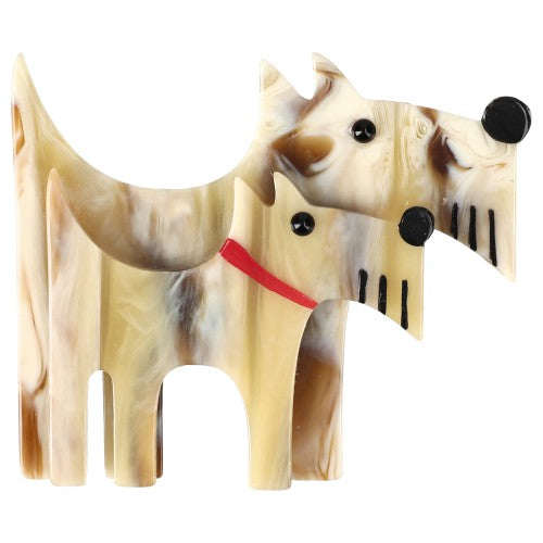 Beige-Cream Striped Double Dog Brooch