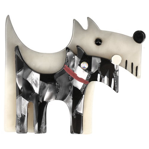 White and Mosaic Grey Double Dog Brooch