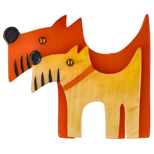 Bright and Light Orange Double Dog Brooch 