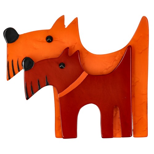 Orange and Burgundy Red Double Dog Brooch