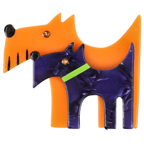 Orange and Veined Purple Double Dog Brooch 