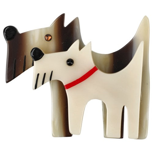 Beige and Brown striped Double Dog Brooch 