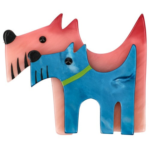 Pink and Peary Ocean Blue Double Dog Brooch 