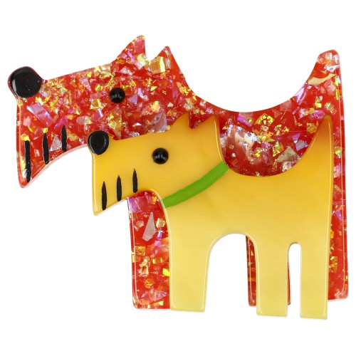 Brilliant Orange  and Mimosa yellow Double Dog Brooch 