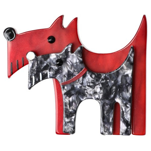 Red and Silver Grey Double Dog Brooch