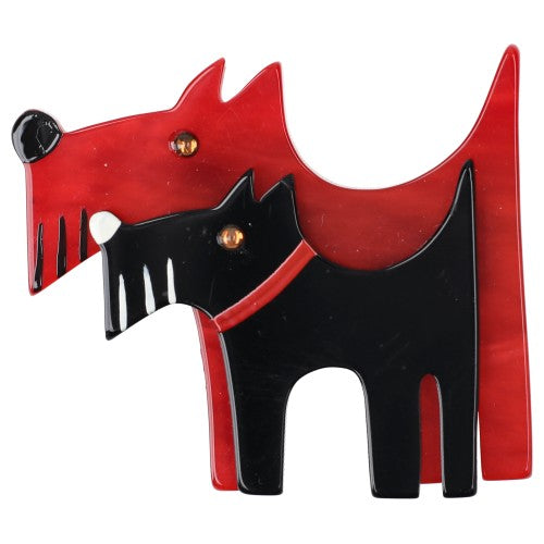 Red and Black Double Dog Brooch