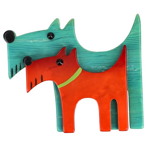 Jade Green with silver line and Ginger Orange Double Dog Brooch