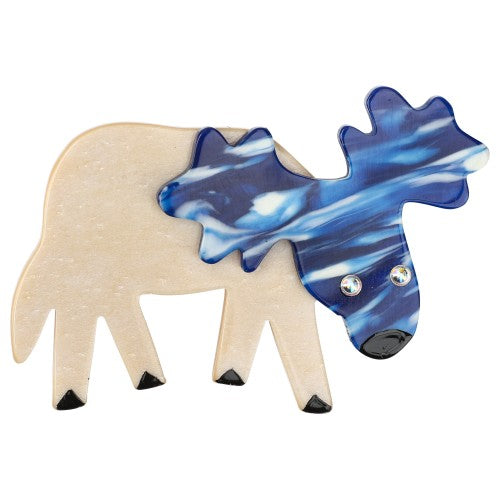 Cream and flamed blue Reindeer Brooch