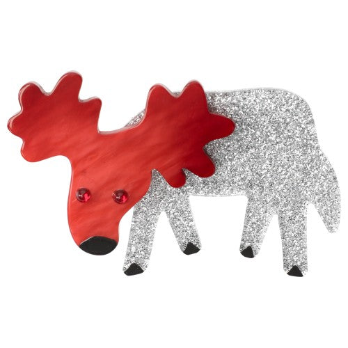 Silver and Red Reindeer Brooch