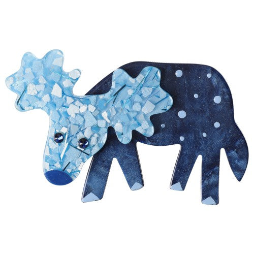 Navy Blue Reindeer Brooch with polka dots and Mosaic Blue