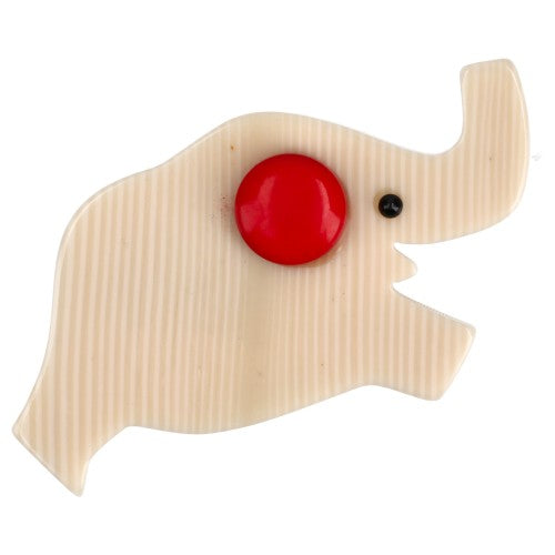 White Ivory and Red Heart Elephant Brooch 