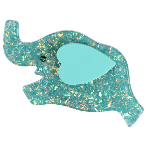 Brilliant Turquoise Blue and Aquamarine Blue Heart Elephant Brooch