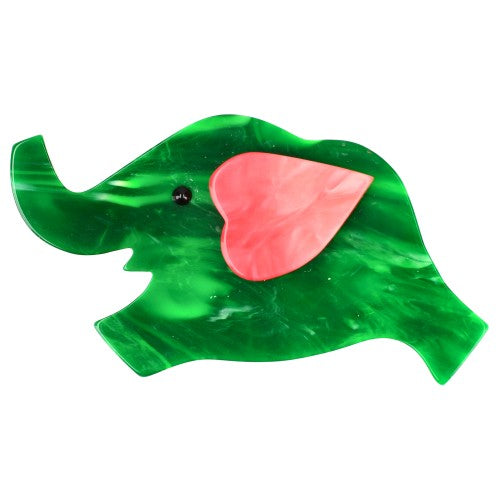 Flamed Green Elephant Heart Brooch 