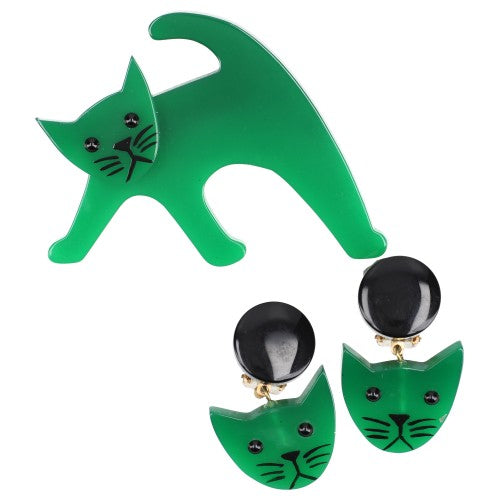 Mint Ouistiti Cat Set (Brooch and Earrings)