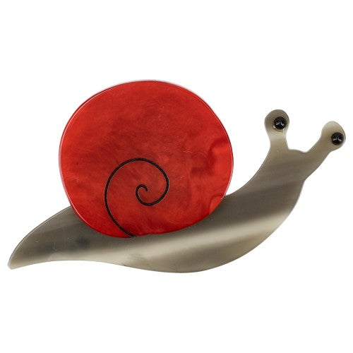 Red and Beige Snail Brooch 