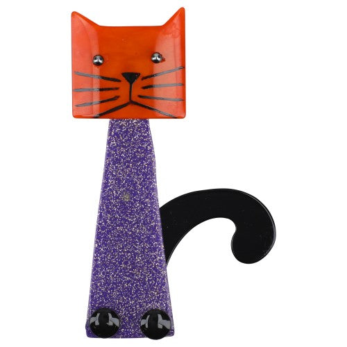 Orange and Iridescent Purple Teapot Cat Brooch