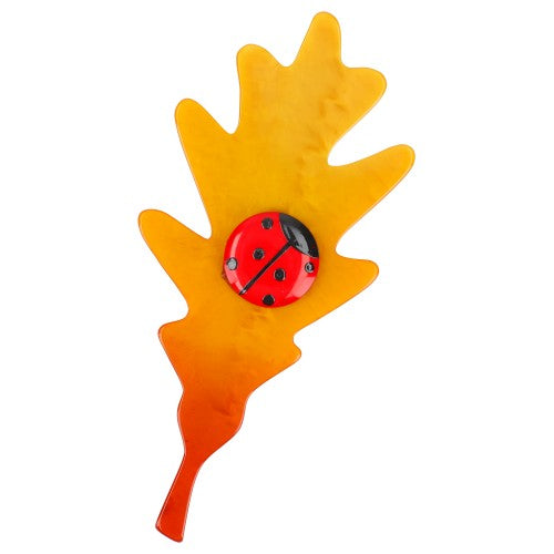 Ocher Yellow Oak Leaf Brooch