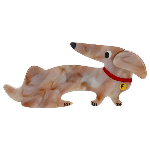 Speckled beige Dachshund Fifi Dog Brooch