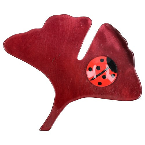 Bordeaux Red Ginko Leaf Brooch 