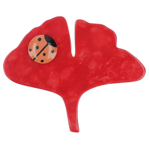 Red Ginko Leaf Brooch