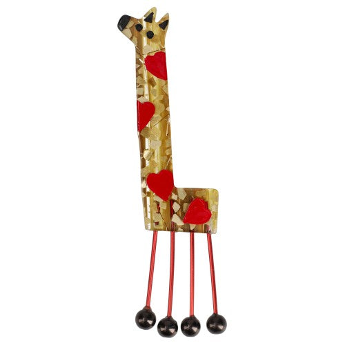 Honey Mosaic Olympe Giraffe Brooch with Red Hearts