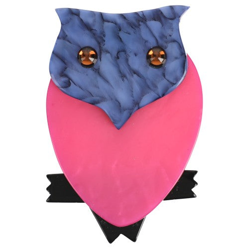 Blue and Fuchsia Owl Brooch