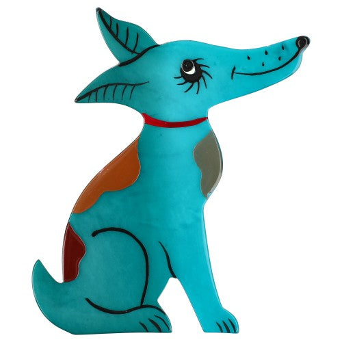 Turquoise Blue Greyhound Dog Brooch 