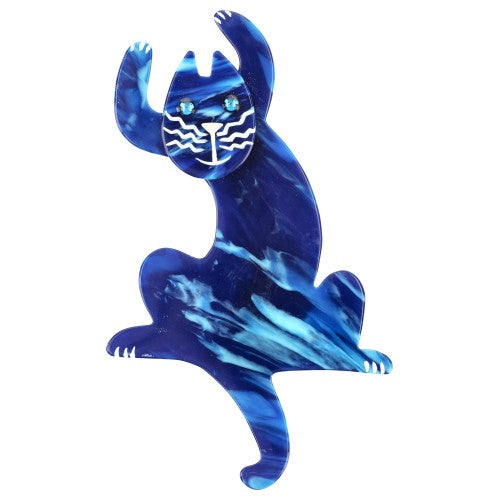 Flamed Blue Jazzy Cat Brooch 