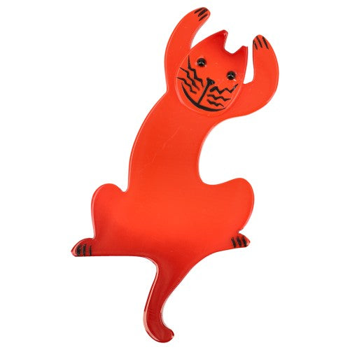 Scarlet Red Jazzy Cat Brooch (small size)