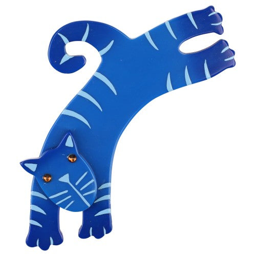 Cobalt Blue Jumpy Cat Brooch GM