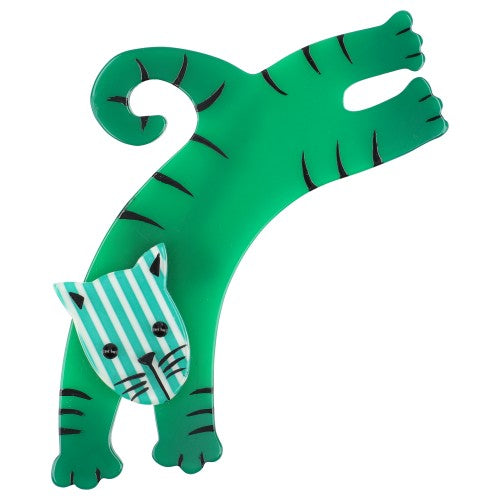 Mint and Striped Grenn Jumpy Cat Brooch GM