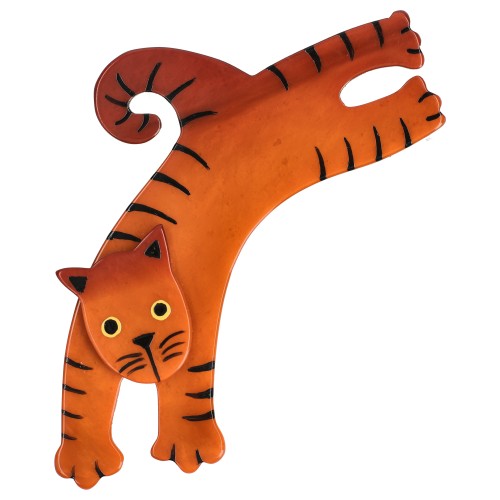 Orange Jumpy Cat Brooch (large size)