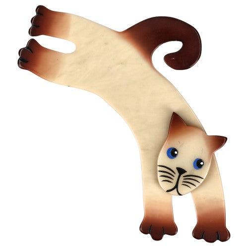 Siamese Jumpy Cat Brooch (large size)