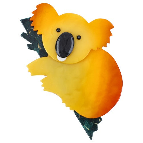 Yellow Koala Brooch with a Green Branch