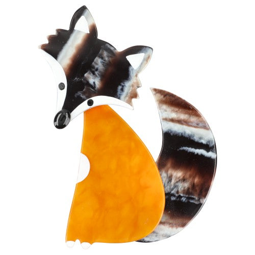 Orange and Striped Brown Ladyfox Fox Brooch