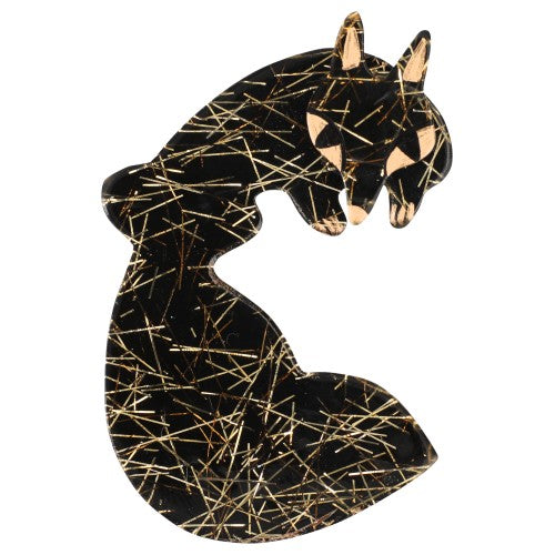 Black gold glitter Goupil Fox Brooch