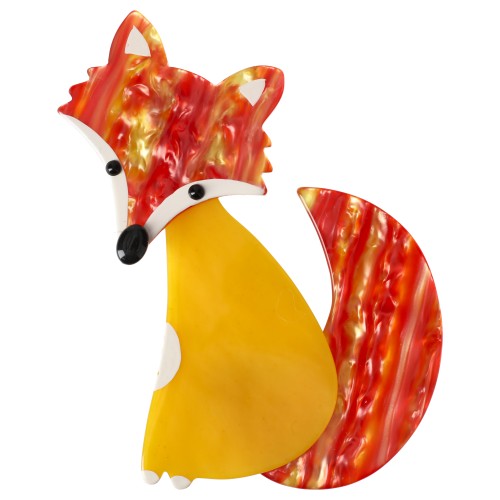 Pearly red and yellow, Yellow Ladyfox Fox Brooch