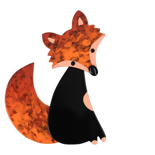 Black and Orange Sparkle Ladyfox Fox Brooch (large size)