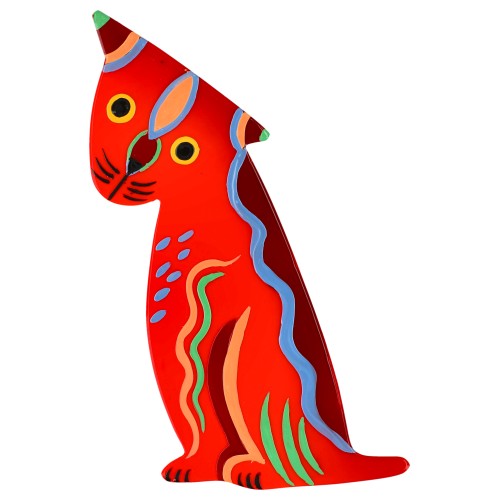 Scarlet Red Languorous Cat Brooch 