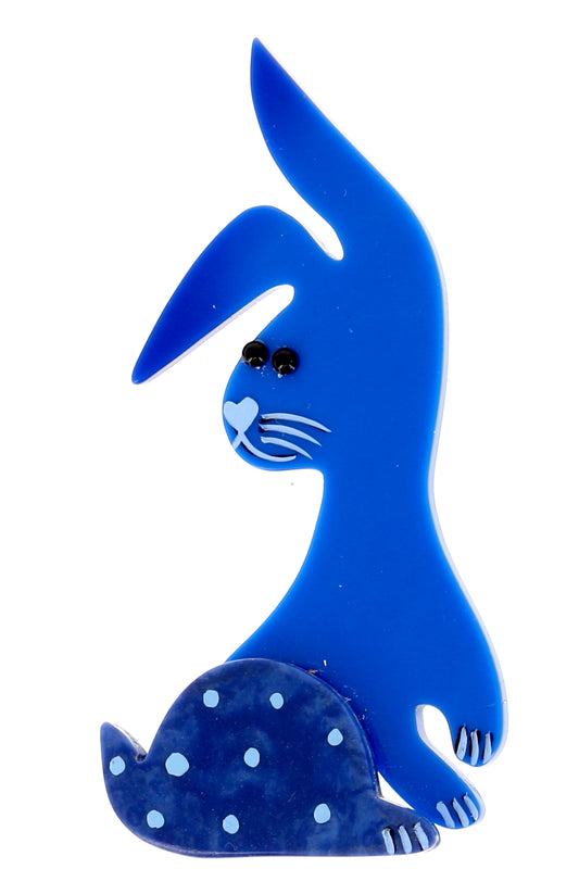 Cobalt Blue with Dots Lulu Rabbit Brooch in galalith