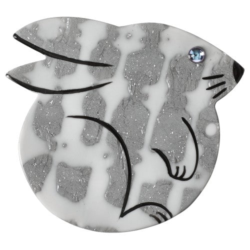 Grey-White Round Rabbit Brooch (large)