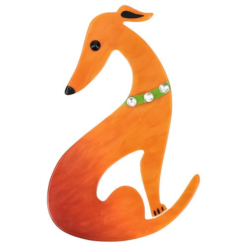 Orange Greyhound Dog Brooch with a olive green Necklace