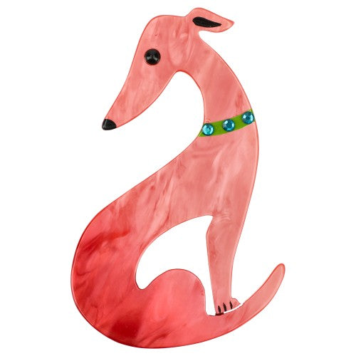 Pearly Pink Greyhound Dog Brooch